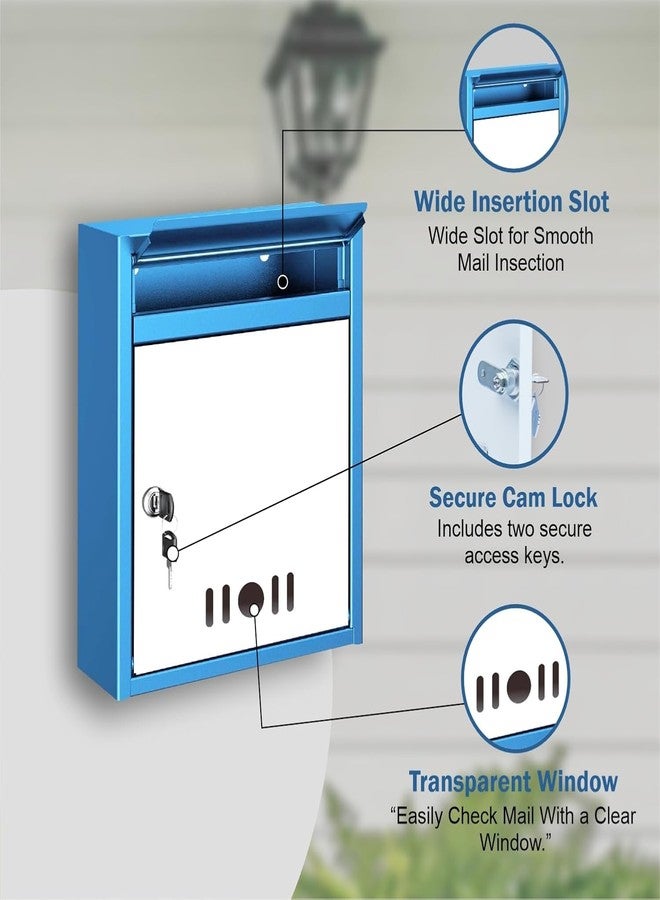 HOMIFLY صندوق بريد/اقتراحات/شكاوى مثبت على الحائط من هوم فلاي بحجم A4 للمكتب/المنزل مع نافذة شفافة وقفل مفتاح آمن - (أزرق) - Image 4